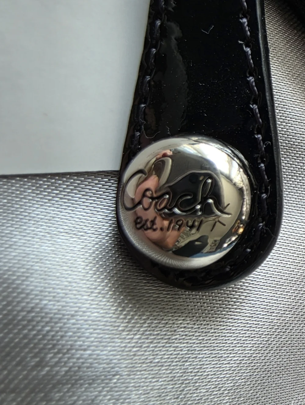 Coach Black Patent Leather Quilted Round Coin Pouch - Picture 6 of 8